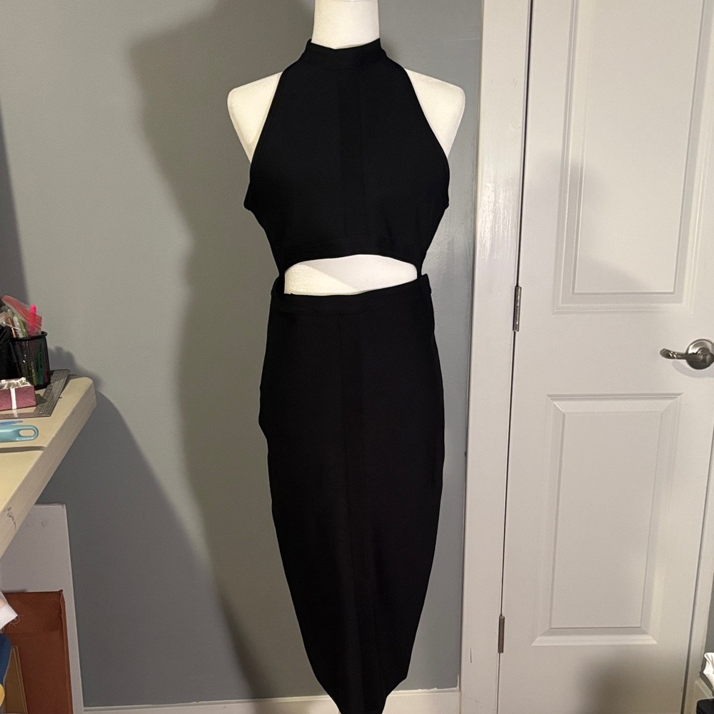 Herve Legere x Forever 21 Black Halter Knit Cutout Dress